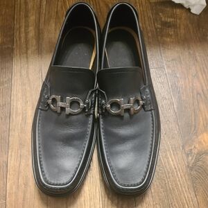 Salvatore Ferragamo Black Leather Slip-On Loafers
